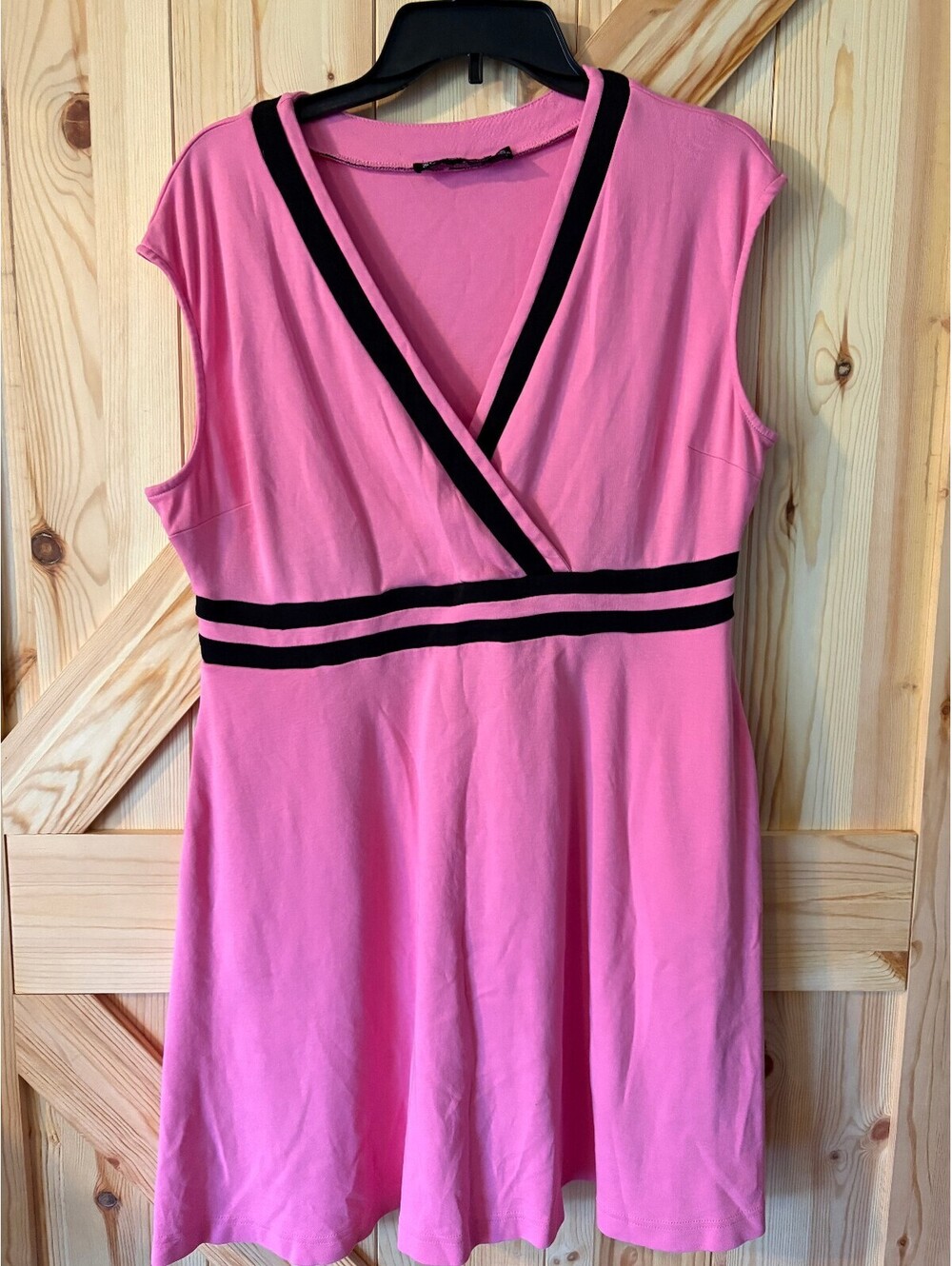 New York and Company Pink Sleeveless Dress with Black Striped Accents